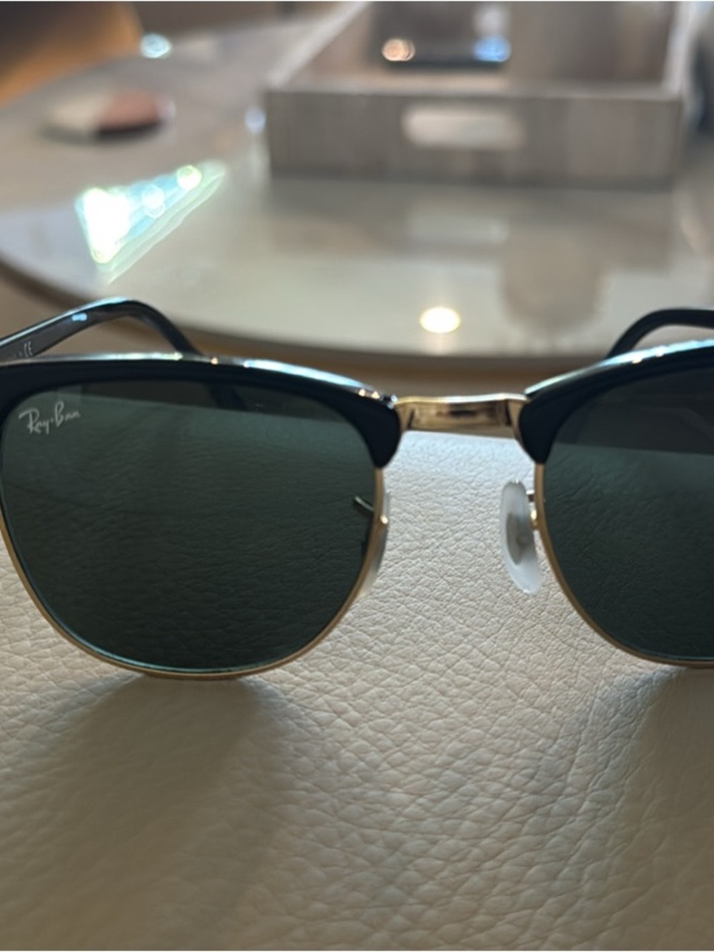 Ray-Ban Black & Gold Clubmaster Sunglasses with Green Lenses